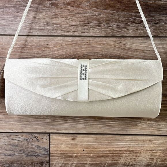 Jessica Mcclintock White Satin Shoulder Evening Bag - Picture 1 of 9